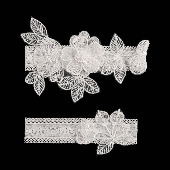 🆕Women White 2 Pieces Garter Set for Bride with Stretchy Soft Lace Band - Picture 4 of 5